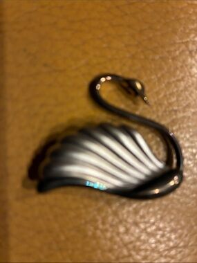 Sterling Silver Swan Vintage Brooch Pin Signed By Carla W/ Dark Metal Swoosh!